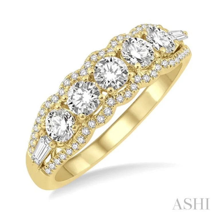 Rose Gold Wedding Ring-1.00 ctw Baguette and Round Cut Diamond Fashion Ring in 14K Yellow Gold