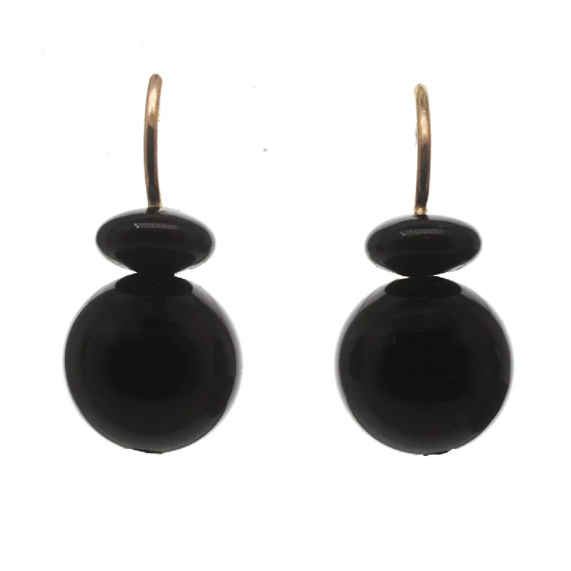 Silver Stud Earrings-Pom Pom Hooplet Earrings Onyx