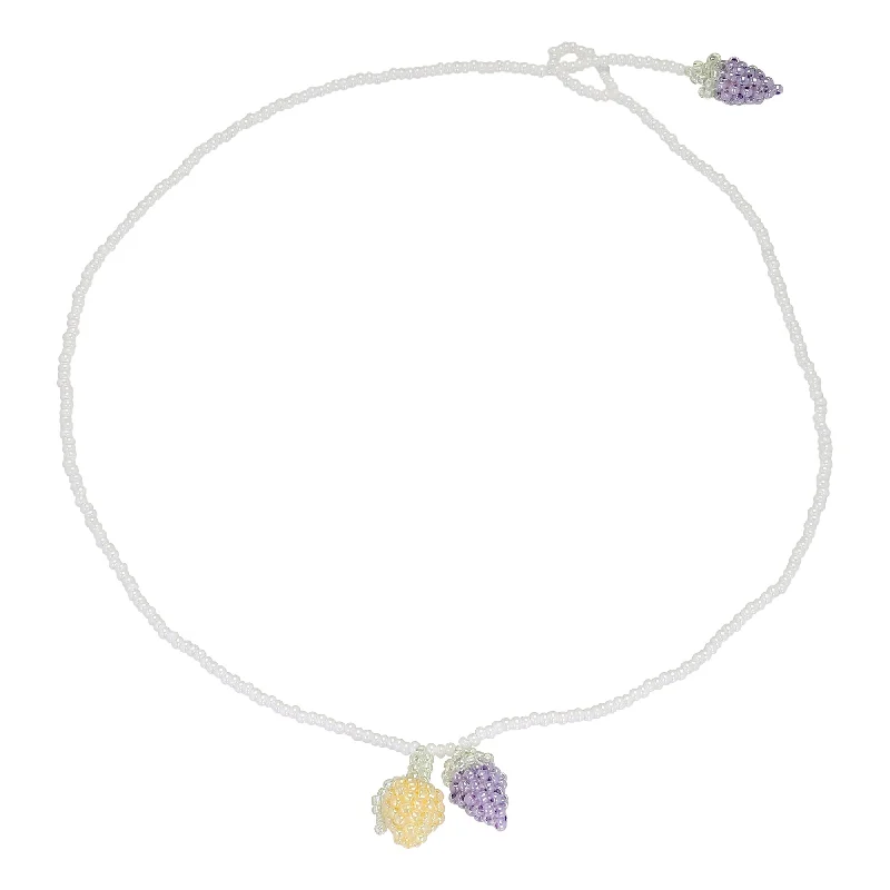 Gorgeous Pearl Necklace-Simple Lemon and Grape Necklace Yellow and Purple Beads