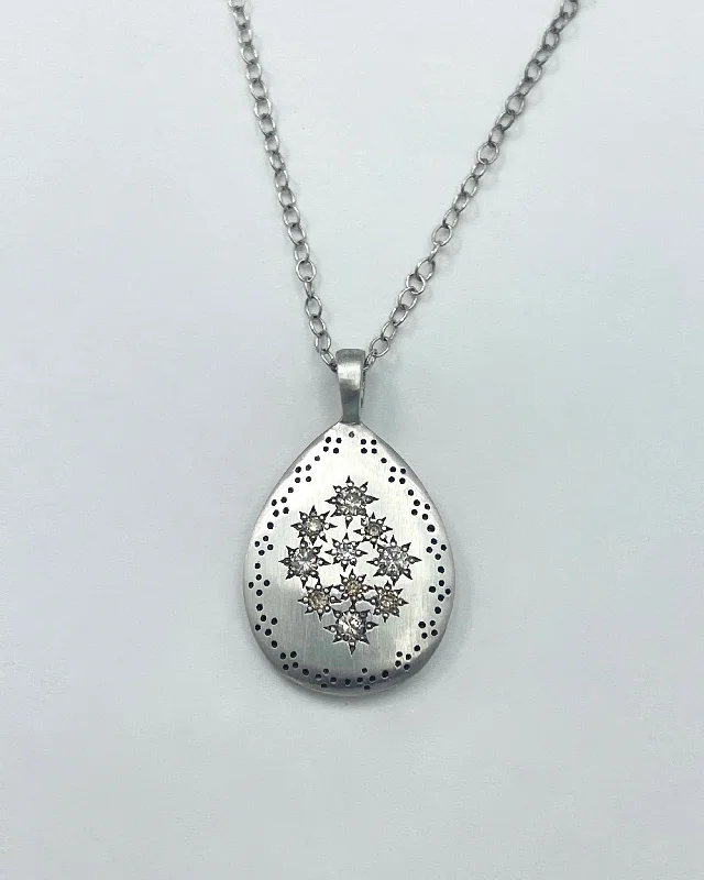 Fashionable Layered Necklace-Adel Chefridi Silver Lights Teardrop Pendant