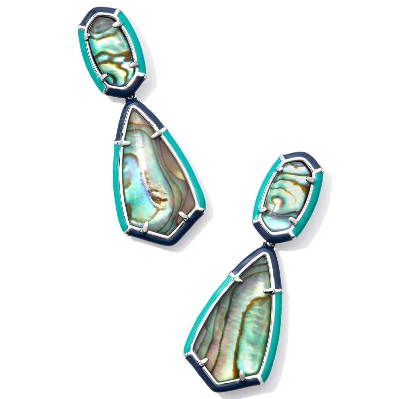 Beaded Earrings for Weddings-Kendra Scott | Camry Silver Enamel Frame Statement Earrings in Abalone