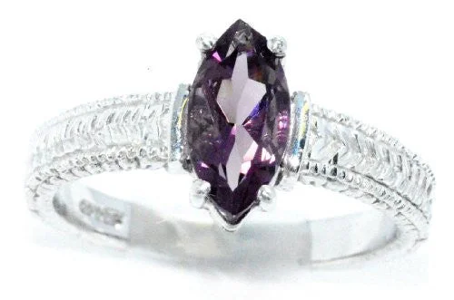 Handmade Wedding Ring-1 Ct Amethyst Marquise Ring .925 Sterling Silver Rhodium Finish