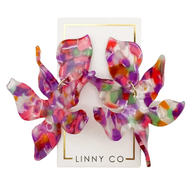 Large Stud Earrings-Linny Co | Flora Drop Earrings in Pink Multi