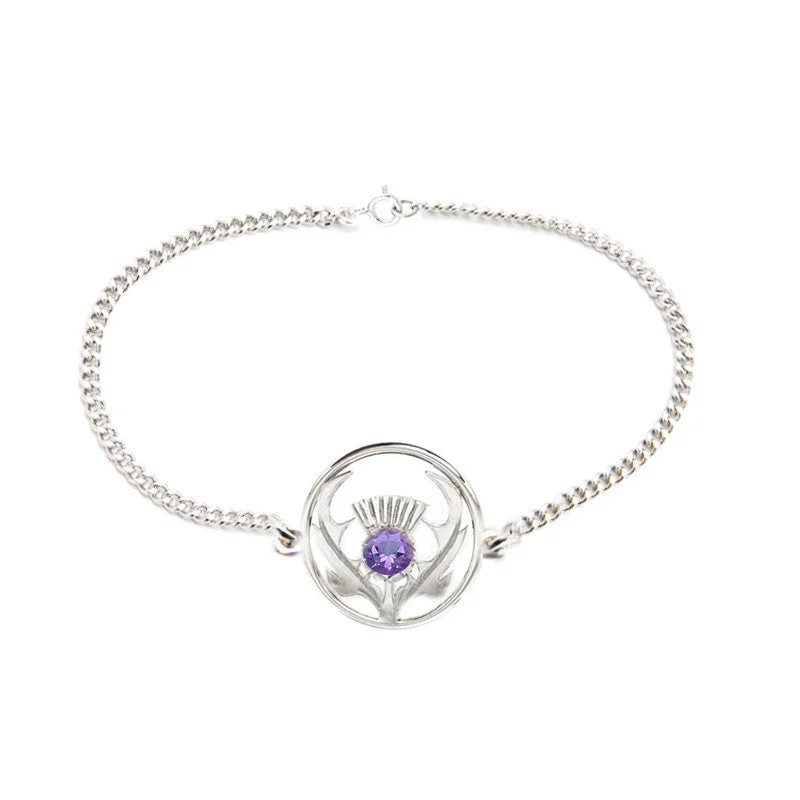 Unique Pearl Bracelet-Round Scottish Thistle Bracelet with Amethyst