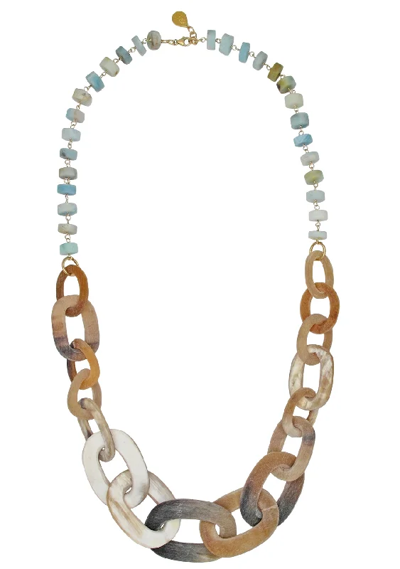 Modern Crystal Necklace-Amazonite and Matte Horn Necklace