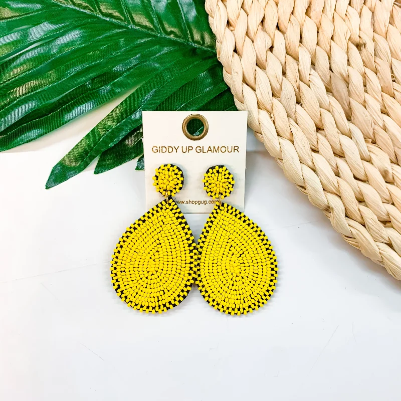 Heart Shaped Stud Earrings-Seed Bead Teardrop Earrings In Yellow