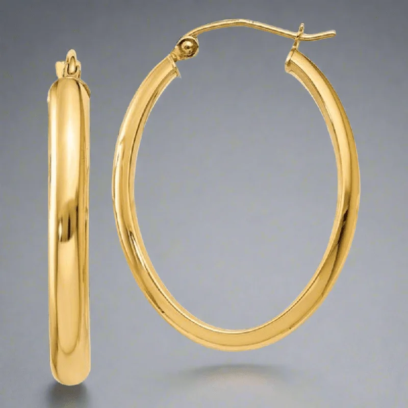 Silver Statement Earrings-14K Y Gold Oval Hoop Earrings 31.7mm x 22mm