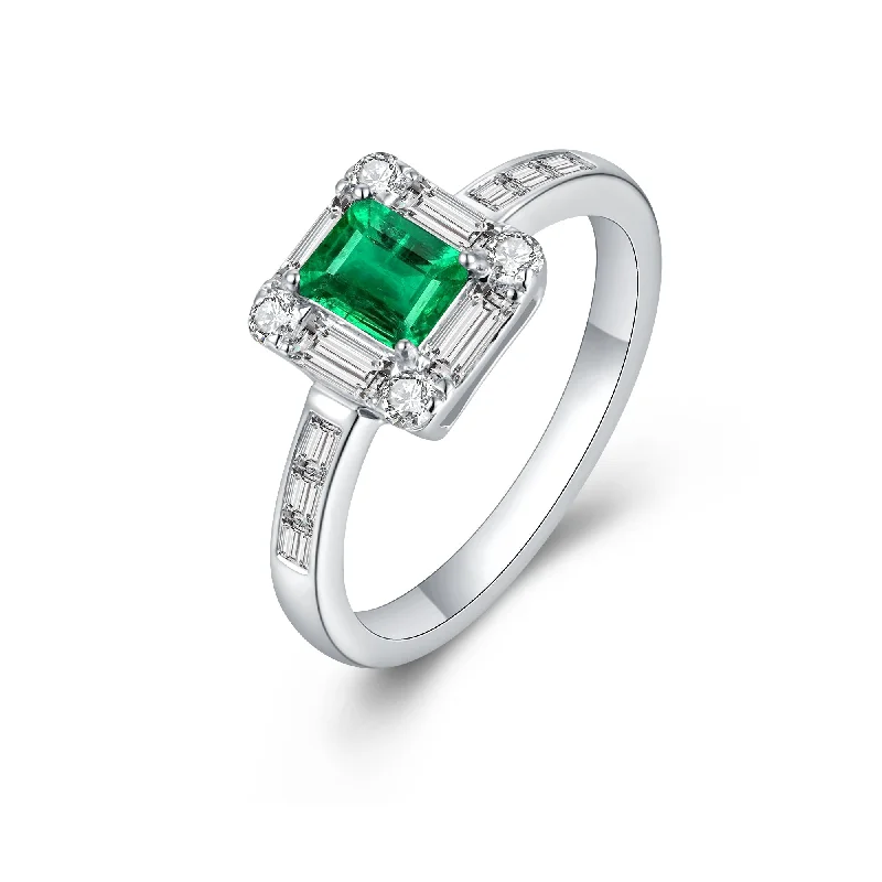 Personalized Wedding Ring-Natural Emerald and White Diamond Ring