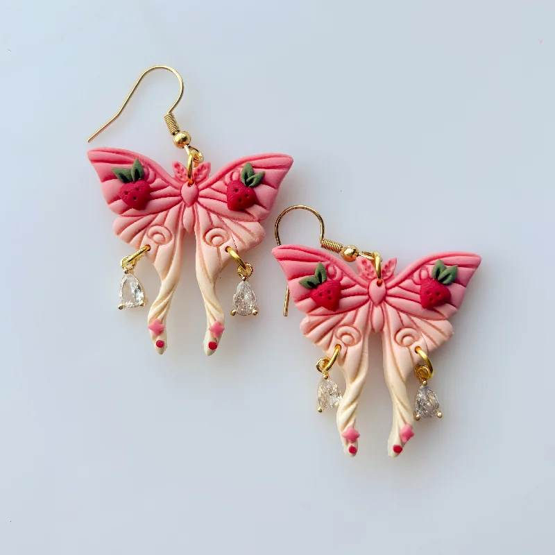 Vintage Earrings for Women-STRAWBERRY MOTH EARRINGS