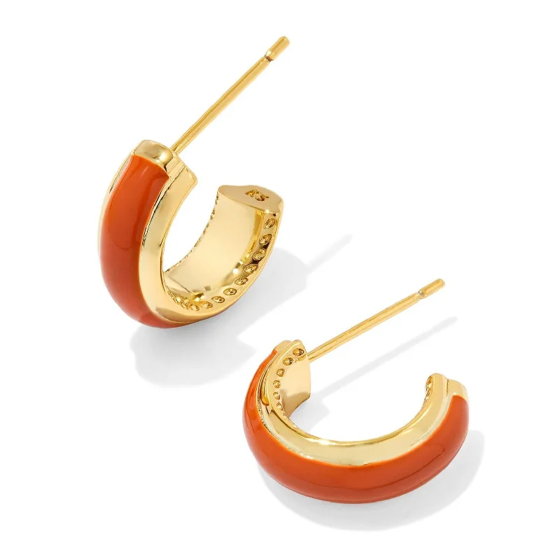 Long Chandelier Earrings-Kendra Scott | Ainsley Gold Huggie Earrings in Orange Enamel