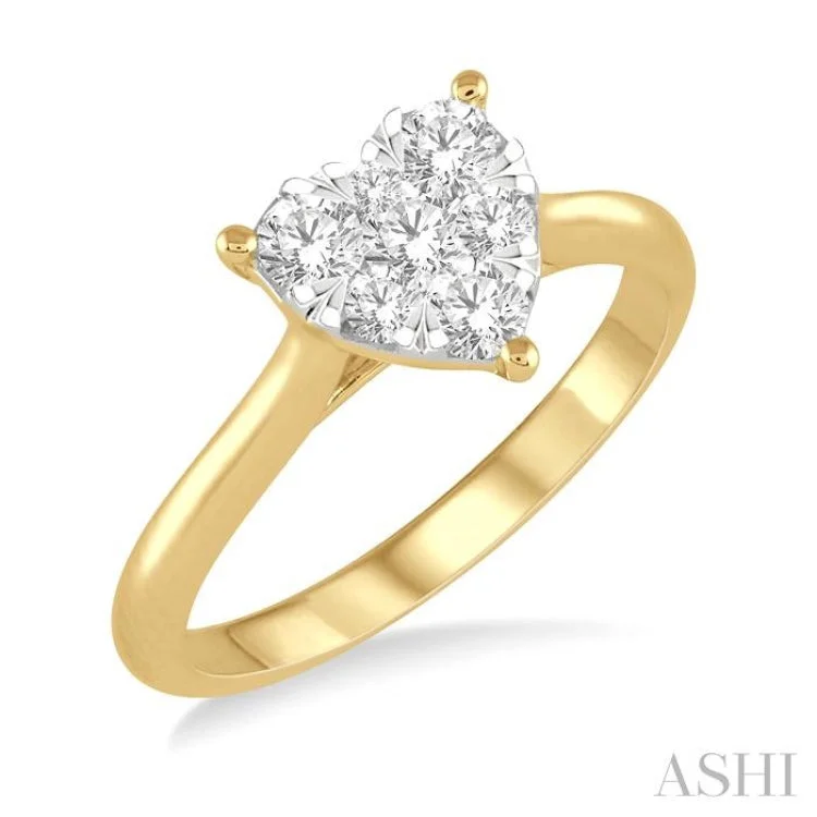 Unique Diamond Ring-1/2 ctw Round Cut Diamond Heart Shape Lovebright Ring in 14K Yellow and White Gold