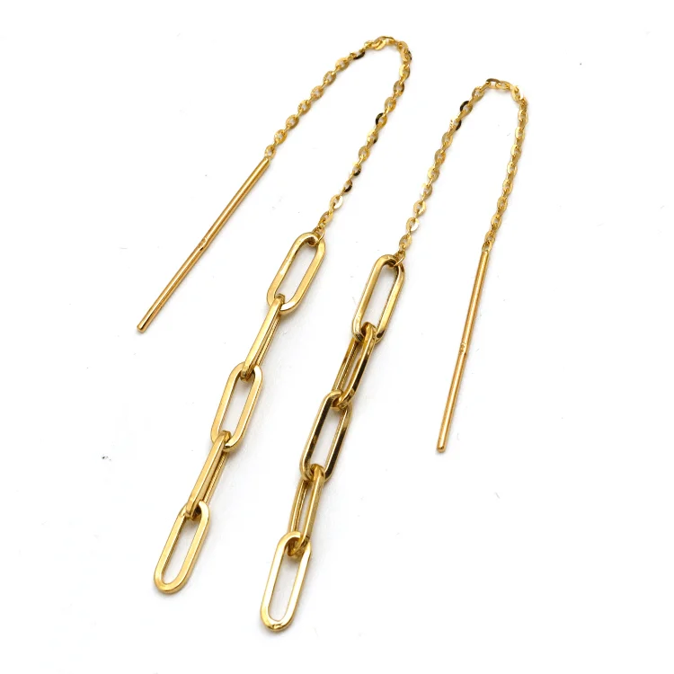 Black Earrings for Women-Real Gold Paper Clip Hanging Earring Link Thickness 3 MM 2695 E1827