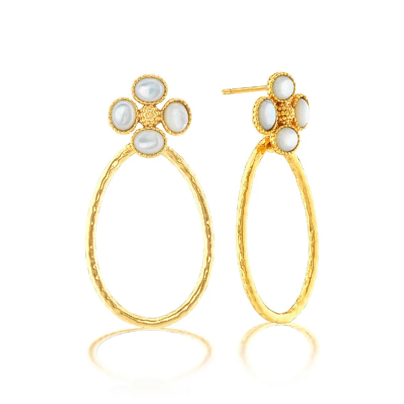 Dazzling Gold Earrings-Berry Clover Teardrop Earrings - MOP