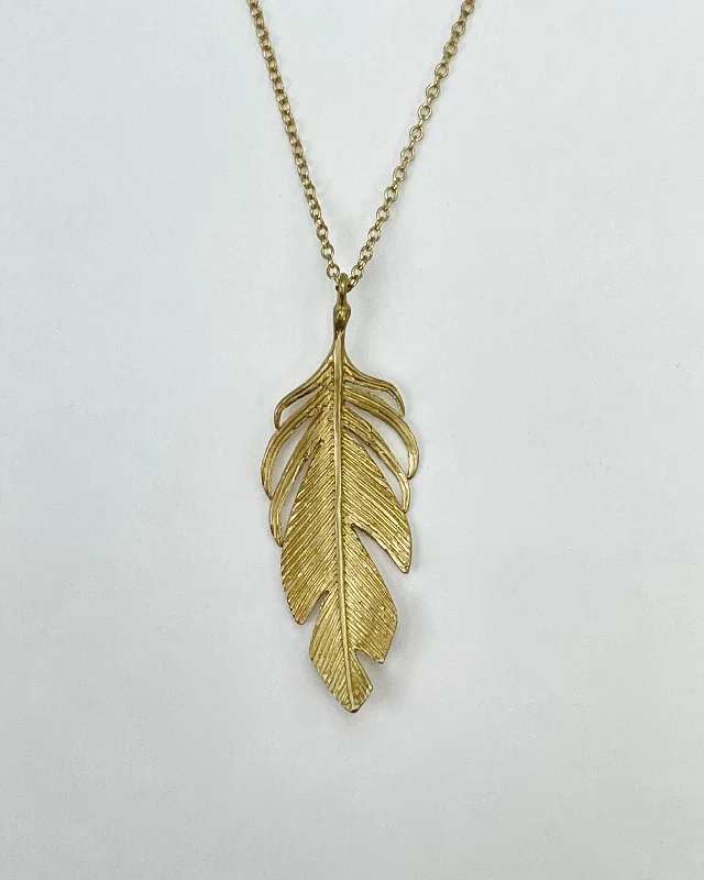 Casual Necklace for Women-Annette Ferdinanden 10K Gold Feather Pendant