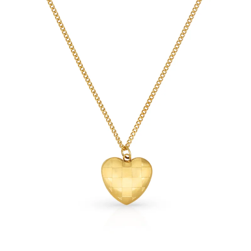 Wedding Necklace with Pearls-The Checkmate Heart Puff Gold Necklace