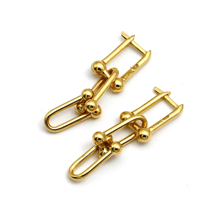 Classic Gold Earrings-Real Gold GZTF Hardware With Real TF Lock Solid Hanging Clip Earring Set 0372-4 E1824