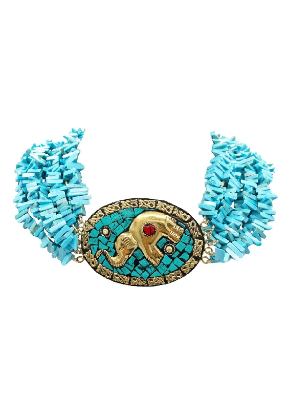 Sapphire Necklace for Women-Turquoise Multi-Strand Ethnic Statement Necklace