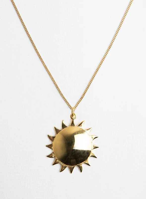 Pendant Necklace with Birthstone-Big Sun 14K Gold Plated Necklace