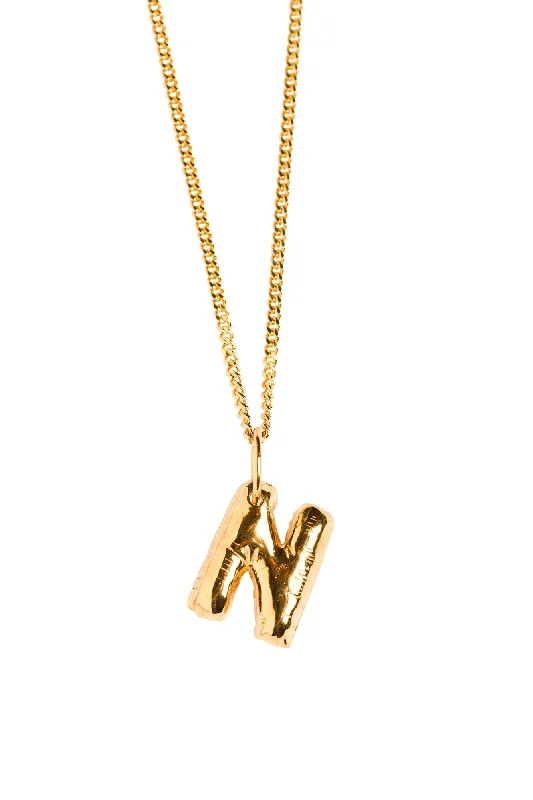 Custom Initial Pendant Necklace-Letter N Gold Plated Necklace