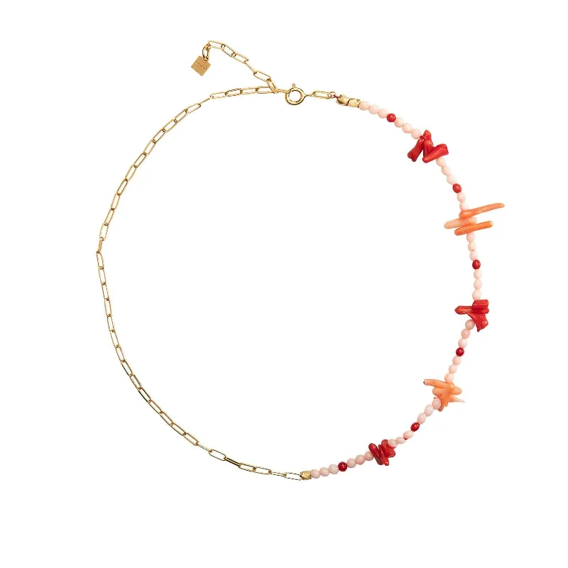 Gold Necklace with Diamonds-Belice 18K Gold Plated Necklace w. Coral