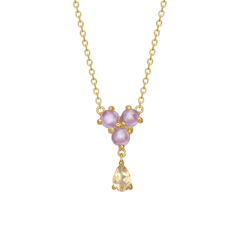 Elegant Necklace with Rubies-Unicorn 18K Gold Plated Necklace w. Amethyst & Champagne Quartz