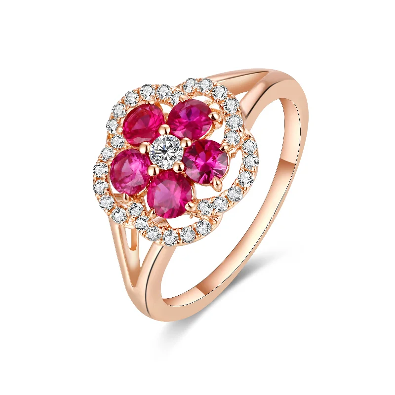 Modern Silver Wedding Band-Ruby and Diamond Ring