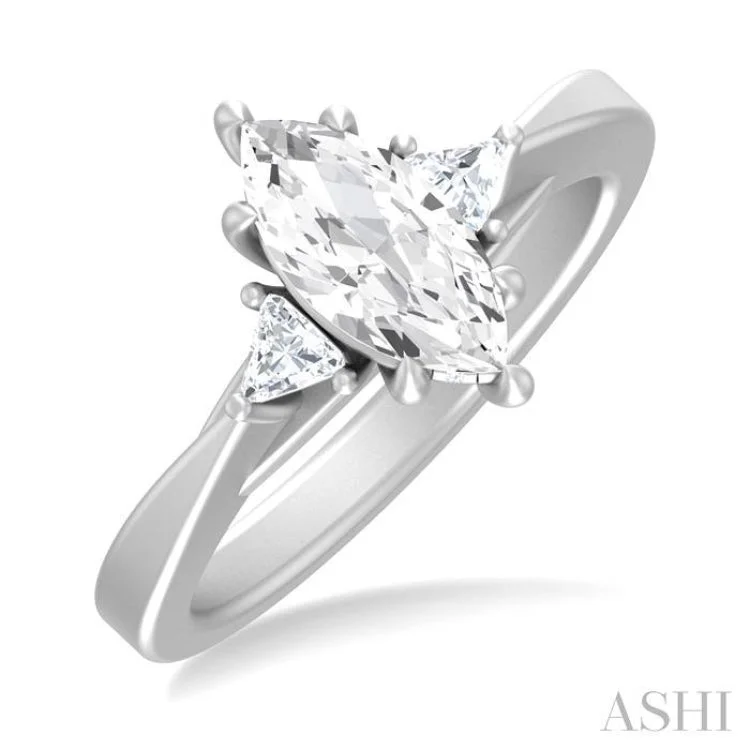 Designer Gold Ring-1/4 ctw Marquise Shape Trillion and Round Cut Diamond Semi Mount Engagement Ring in 14K White Gold