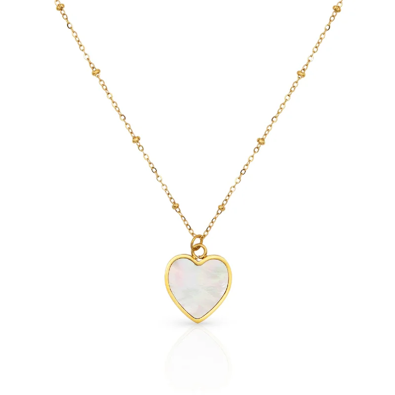 Personalized Gold Necklace-Mother of Pearl Heart Gold Necklace