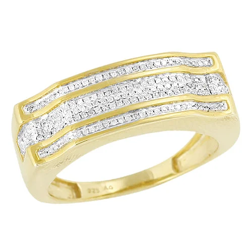 Gorgeous Wedding Band with Diamonds-Yellow Silver 0.35CTW DIAMOND FANCY MENS RING