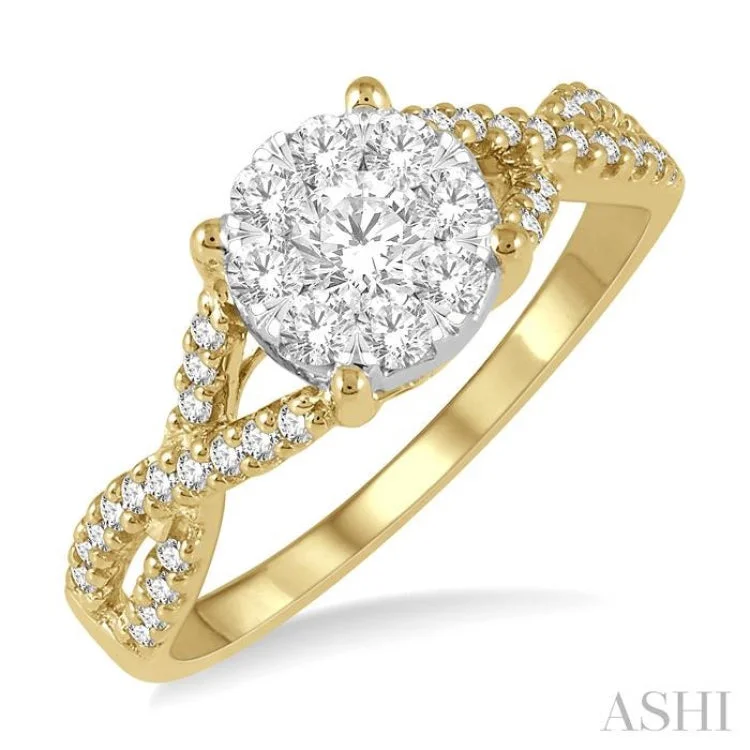 Beautiful Custom Ring-5/8 ctw Lovebright Round Cut Diamond Engagement Ring in 14K Yellow and White Gold