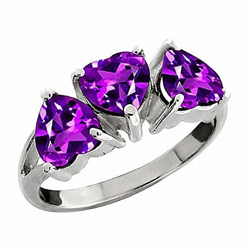 Gold Ring with Emerald-3 Ct Amethyst Heart Ring .925 Sterling Silver Rhodium Finish