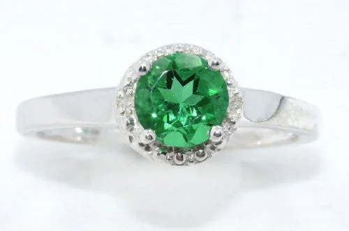 Custom Diamond Wedding Ring-1 Ct Created Emerald & Diamond Round Ring .925 Sterling Silver Rhodium Finish