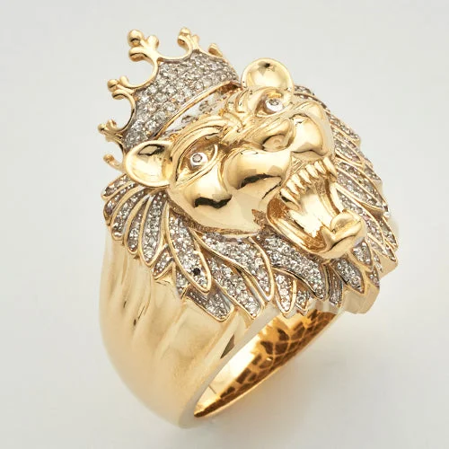 Designer Wedding Ring Set-10KY 0.50CTW MICROPAVE DIAMOND LION HEAD MENS RING