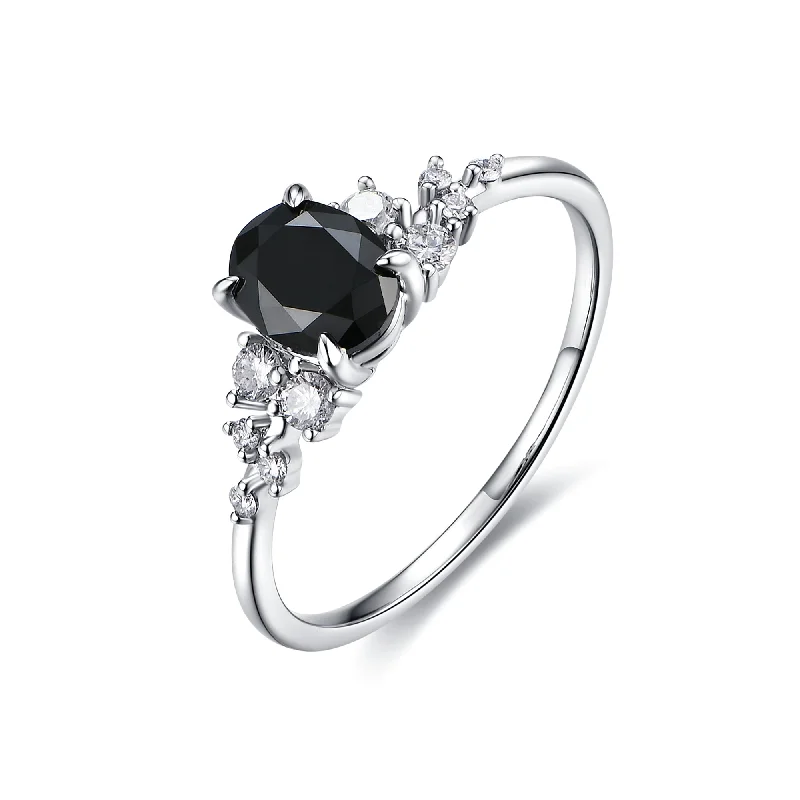 Gemstone Wedding Ring for Men-Natural Oval Black Diamond Ring