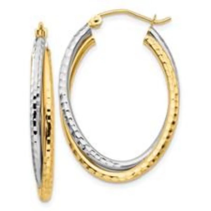 Wedding Earrings with Crystals-14K TT Gold Dia Cut Hoop Earrings 2.6grms