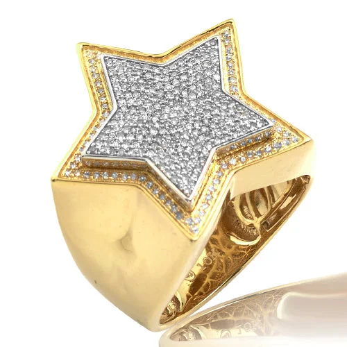 Men's Platinum Wedding Ring-10KY+W 0.55CTW DIAMOND TWO TONE MENS STAR RING