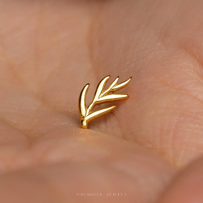 Large Drop Earrings for Weddings-Tiny Willow Tree Leaves Threadless Flat Back Earrings, 20,18,16ga, 5-10mm Unisex, Surgical Steel SHEMISLI SS1326