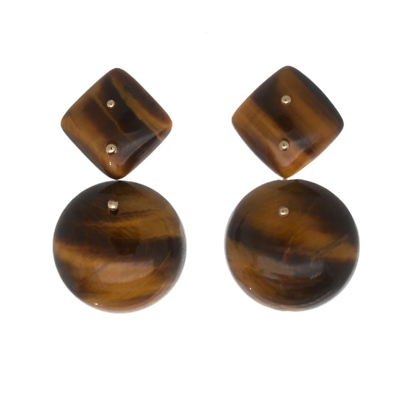 Modern Bridal Earrings-Mobile Earrings Tigers Eye Double