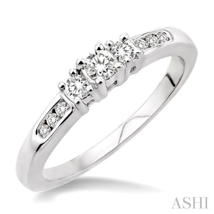 Silver Promise Ring-1/4 ctw Nine Stone Round Cut Diamond Engagement Ring in 14K White Gold