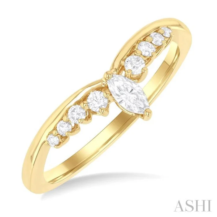 Diamond Ring with Gold Band-1/4 ctw Marquise and Round Cut Diamond Chevron Ring in 14K Yellow Gold