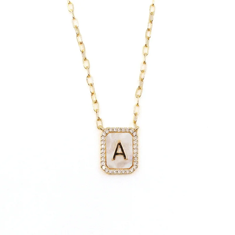 Unique Crystal Necklace-Alphabet Letter Necklace - Mother of Pearl & Crystals Small Tag