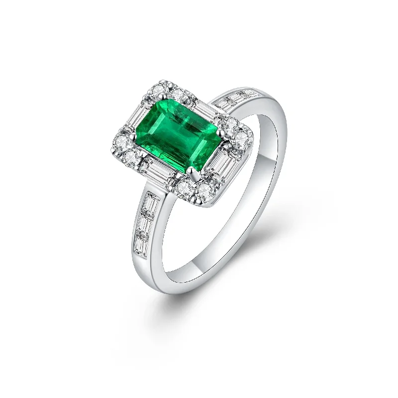 Luxury Sapphire Engagement Ring-Natural Emerald and White Diamond Ring