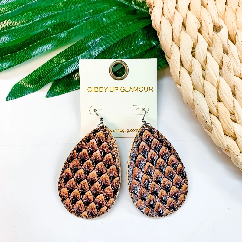 Moon Shaped Earrings-Patterned Leather Teardrop Earrings