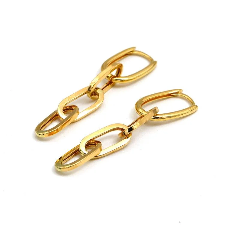 Silver Earrings with Diamonds-Real Gold Thick Paper Clip Thick Hanging Earring Set 1809 E1835