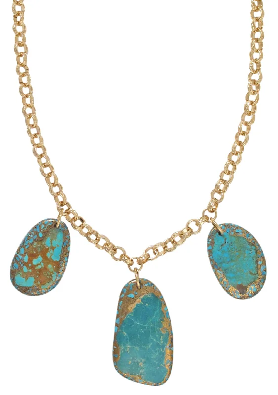 Handmade Wedding Necklace-Copper Infused Turquoise Triple Pendant Necklace