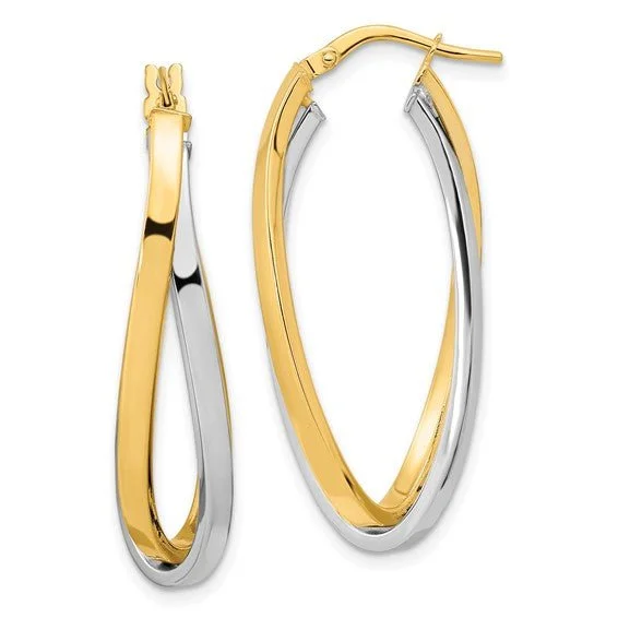 Large Dangle Earrings-14K TT Gold Double Oval Hoop Earrings