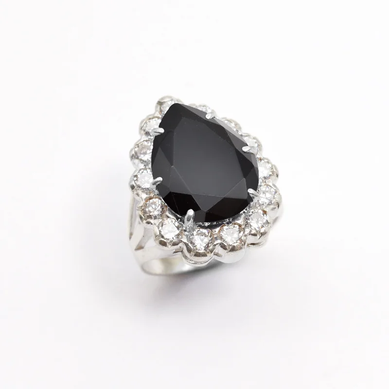 Elegant Wedding Ring for Bride-Large Onyx Ring - Princess Diana Ring - Black Teardrop Ring