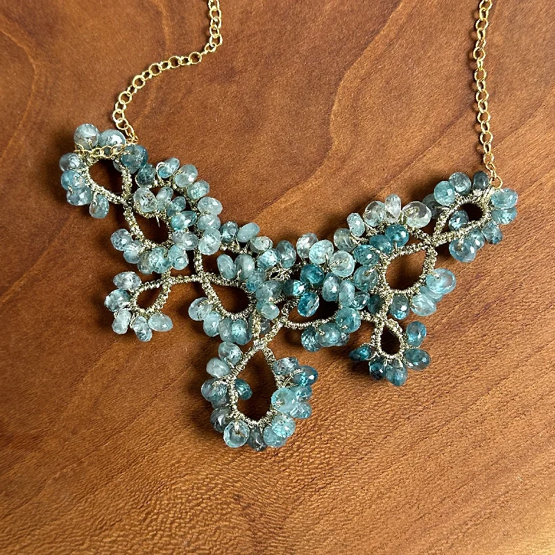 Gemstone Necklace for Weddings-Blue Zircon Lace Necklace