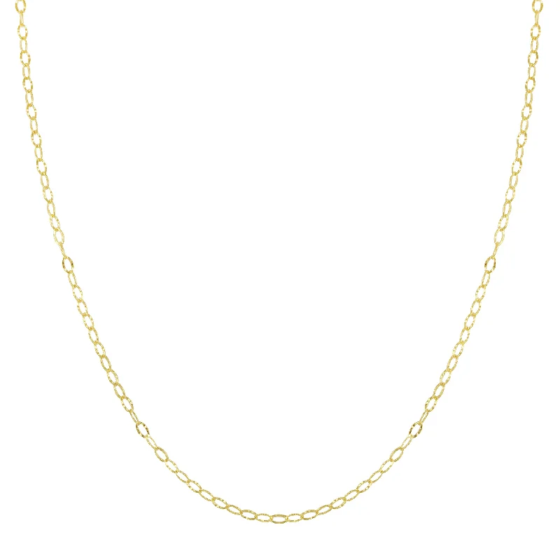 Heart Necklace with Diamonds-Diamond Cut Oval Cable Chain Necklace, 14k