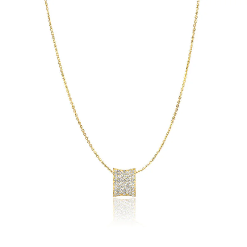 Bridesmaid Necklace for Wedding-Felline Concavo 18K Gold Plated Necklace w. Zirconias